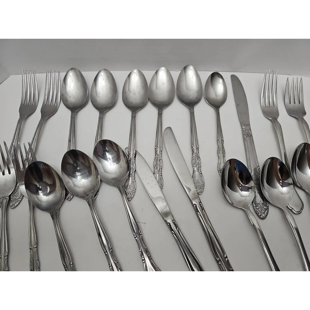 28pc Stainless Steel‎ Silverware Flatware Lot Assorted Pieces Mixed Patterns